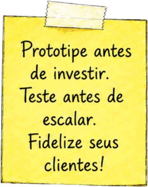 Post-it: Prototipe antes de investir. Teste antes de escalar. Fidelize seus clientes!